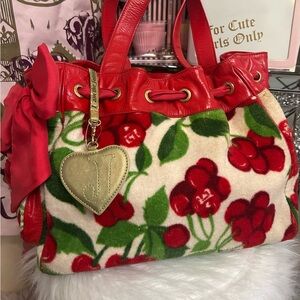 Y2K Vintage Rare Juicy Couture Red Leather Cherry Terry Daydreamer Shoulder Bag